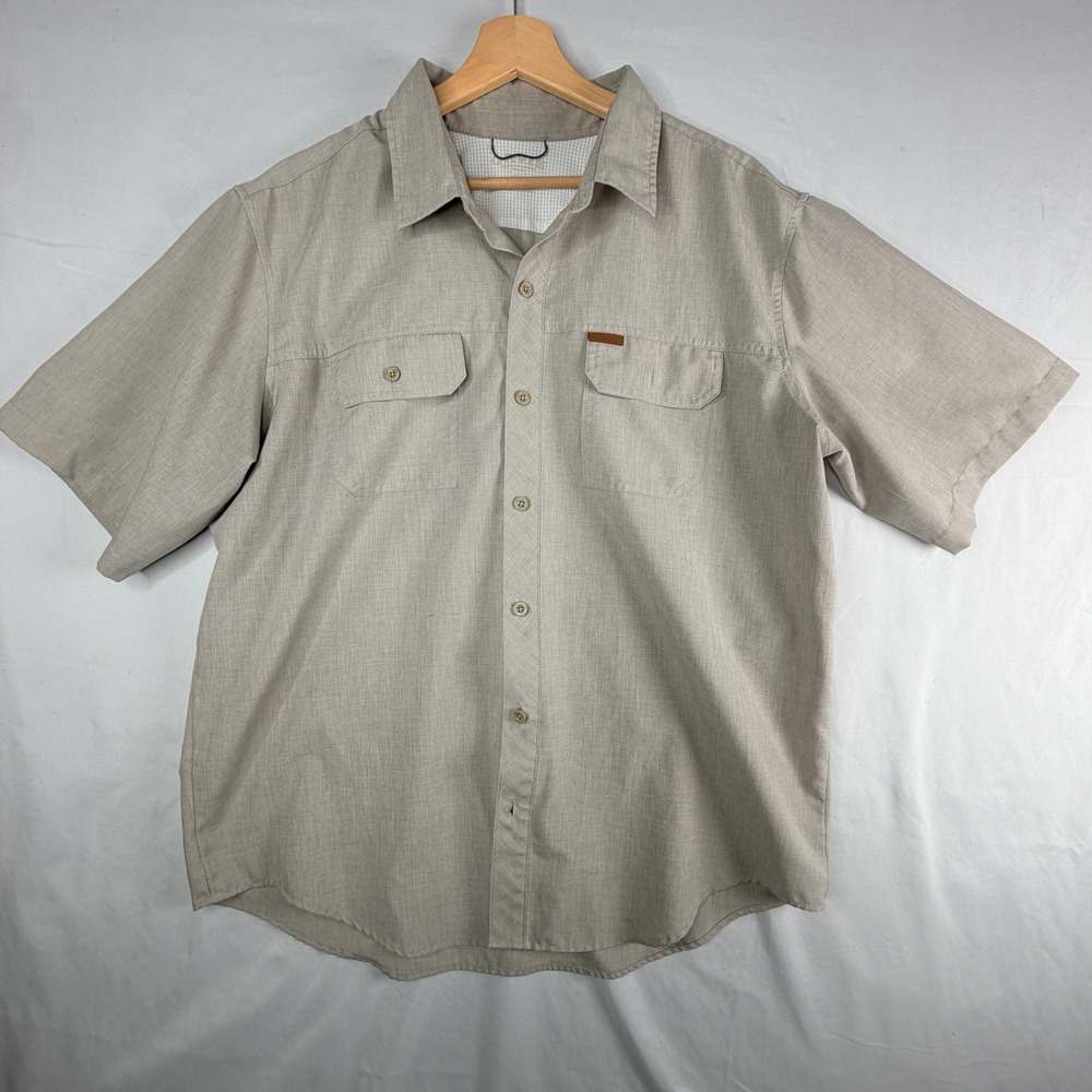 Orvis Button Down Shirt XL Tan Khaki Short Sleeve Outdoor Mesh Vent Pockets
